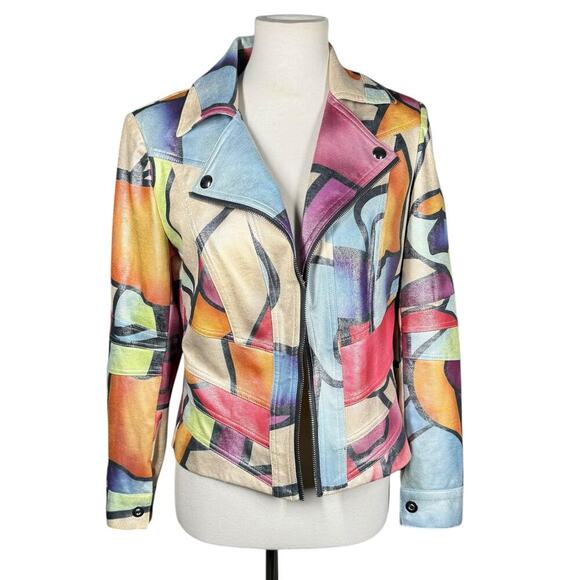 Insight Techno Cropp Print Bike Faux Leather Jacket Size 4